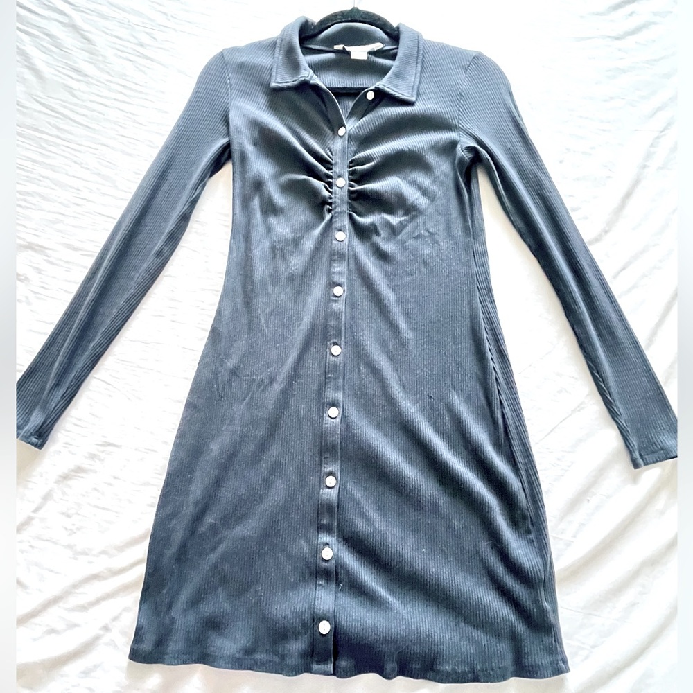 American Eagle Ruched Knit Button-Front Mini Dress - Picture 3 of 4
